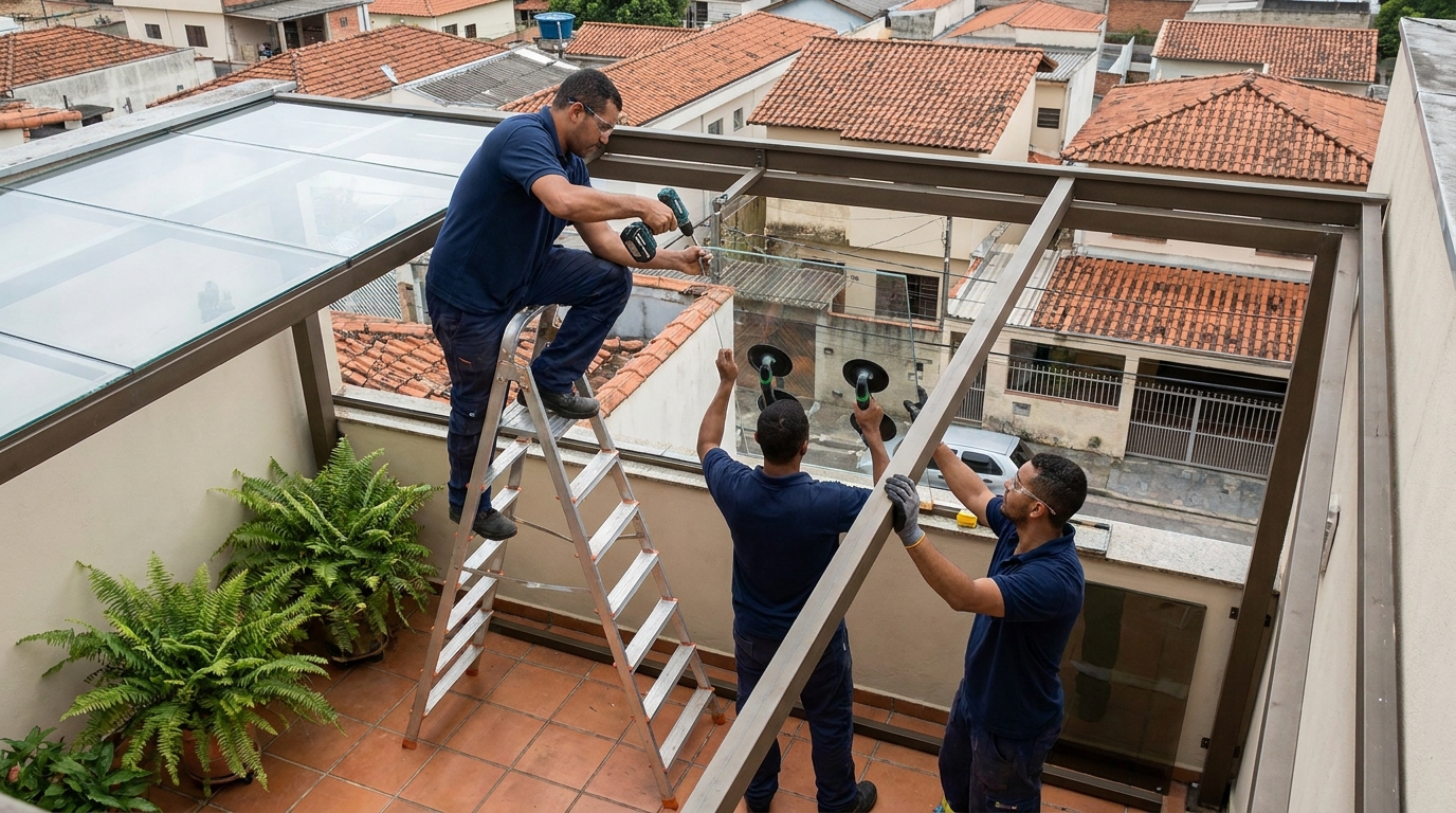 Cobertura de vidro em terraço com telhados em Petrolina-PE